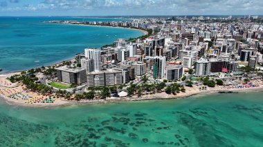 Brezilya 'nın Maceio Alagoas kasabası. Kuzeydoğu Brezilya 'nın tarihi plajı. Tropik seyahat. Tatil beldeleri. Turizm simgesi.
