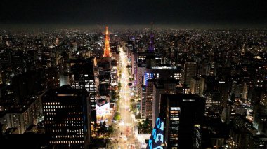 Sao Paulo Brezilya. Sao Paulo Brezilya şehir merkezinde, Paulista Bulvarı 'nda. Ulaşım manzarası. İş yeri binaları. Caddedeki araçlar. Sao Paulo Brezilya 'daki Paulista Bulvarı.