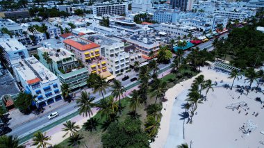 Miami Beach Florida 'da. Miami Beach Birleşik Devletleri. Florida Eyaletindeki Miami Beach sahil manzaralı. Seyahat yerleri. Tatiller.