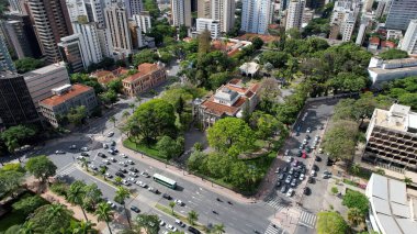 Belo Horizonte Minas Gerais Brezilya şehir merkezi. Belo Horizonte eyaleti Minas Gerais 'in tarihi merkezinin havadan manzarası. Güneydoğu Brezilya.