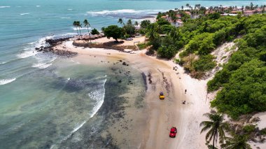 Rio Grande do Norte 'deki Genipabu Sahili' nde Karayip manzarası. Brezilya Kuzeydoğu. Tatil manzarası. Cennet manzarası. Rio Grande do Norte 'deki Genipabu Plajı. Brezilya 'nın kuzeydoğu sahili..