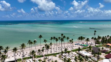 Alagoas Brezilya 'daki Maragogi Tropik Plajı. Turizm arazisi. Karayip arka planı. Seyahat Manzarası. Tatil Tatilleri. Deniz kenarı sahnesi. Alagoas Brezilya 'daki Maragogi Tropik Plajı.