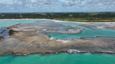 Mercan resifleri Alagoas Brezilya 'daki Sao Miguel dos Milagres Sahili' nde doğal havuzlardır. Alagoas Brezilya 'daki Mucize Yolu. Tropik seyahat yerleri. Yaz mevsimleri.