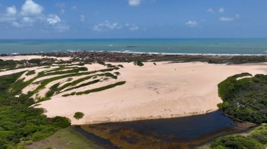 Rio Grande do Norte 'deki Genipabu Sahili' nde Karayip manzarası. Brezilya Kuzeydoğu. Tatil manzarası. Cennet manzarası. Rio Grande do Norte 'deki Genipabu Plajı. Brezilya 'nın kuzeydoğu sahili..