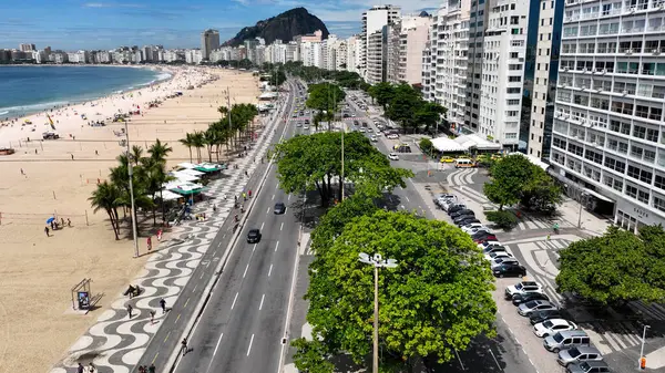 Shore Avenue At Copacabana Beach In Rio De Janeiro Brazil. Travel Destinations. Tourism Scenery. Copacabana Beach At Rio De Janeiro Brazil. Summer Travel. Tropical Scenery.