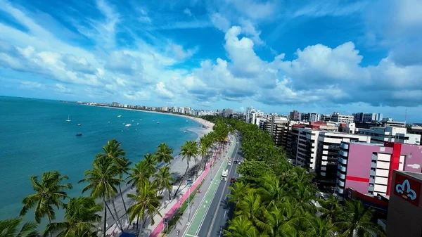 stock image Ponta Verde Beach At Maceio In Alagoas Brazil. Beach Scenery. Cityscape Landscape. Tourism Landmark. Travel Destination. Vacation Tropical. Ponta Verde Beach At Maceio In Alagoas Brazil.