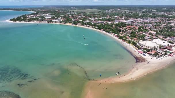 Scenic Bay Vand Santa Cruz Cabralia Bahia Brasilien Strandlandskab Brasiliansk – Stock-video