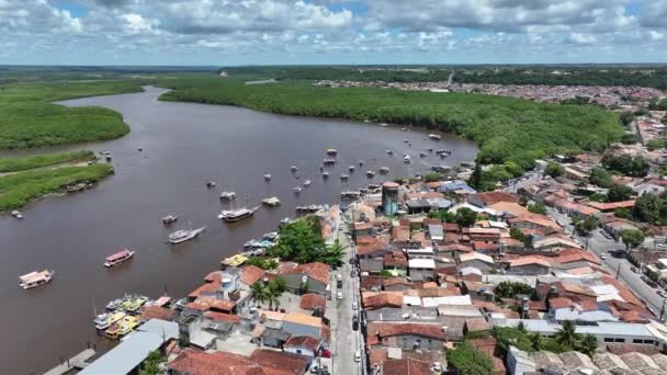 Река Буранхем Порто Сегуро Бахия Бразилии Исторический Город Открытом Воздухе — стоковое видео