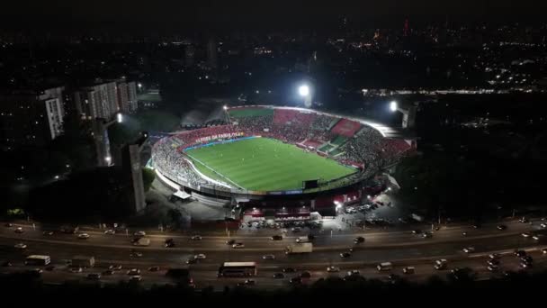 Sao Paulo Brezilya Daki Futbol Stadyumu Şehir Manzarası Gecesi Spor — Stok video