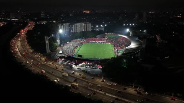 Футбольный Стадион Сан Паулу Бразилия Ночь Городского Пейзажа Спортивное Событие — стоковое видео