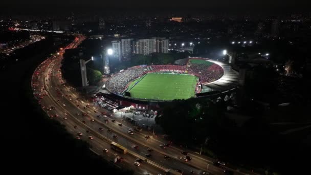 Стадион Каниде Сан Паулу Бразилия Ночной Скайп Футбольный Стадион Сан — стоковое видео