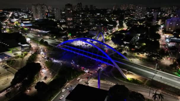 Ponte Suspensão Osasco São Paulo Brasil Ponte Downtown Estrada Trânsito — Vídeo de Stock