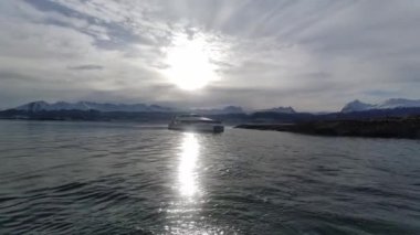 Patagonia landscape. Scenic lake and nevada mountains at town of El Calafate at Patagonia Argentina. Travel destinations. Andean lakes Patagonia landscape. Travel destinations El Calafate Argentina.