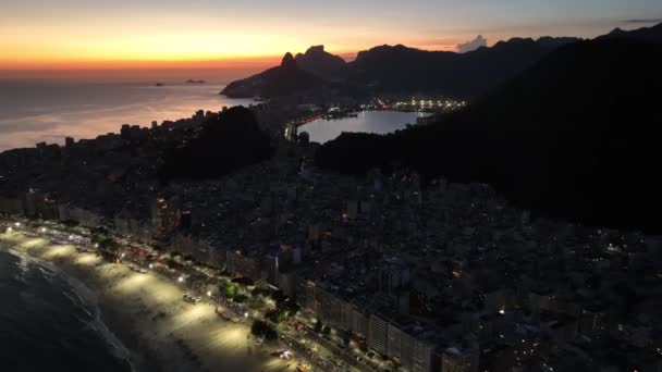 Sunset Skyline Copacabana Beach Rio Janeiro Brazil Sunset Dusk Skyline — Vídeos de Stock