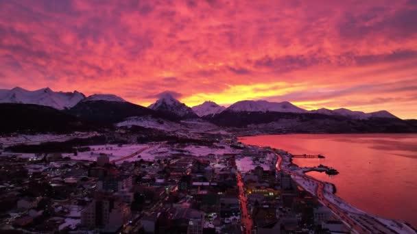 Patagonie Lever Soleil Ushuaia Patagonie Argentine Paysage Enneigé Vue Aérienne — Video