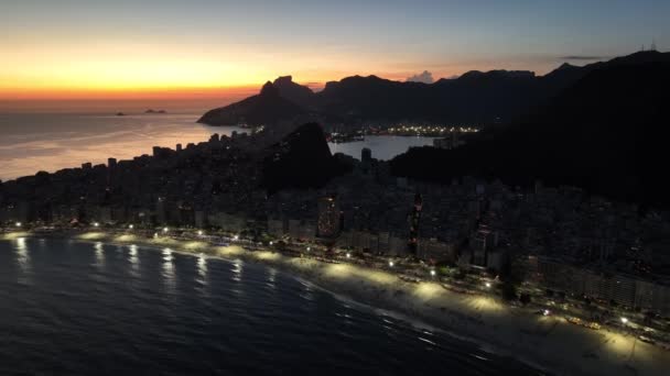 Sonnenuntergang Copacabana Strand Rio Janeiro Brasilien Sonnenuntergang Dämmerung Skyline Touristische — Stockvideo