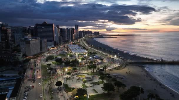Sunset Beach Vid Fortaleza Ceara Brasilien Centrala Stan Stadsbilden Landskap — Stockvideo