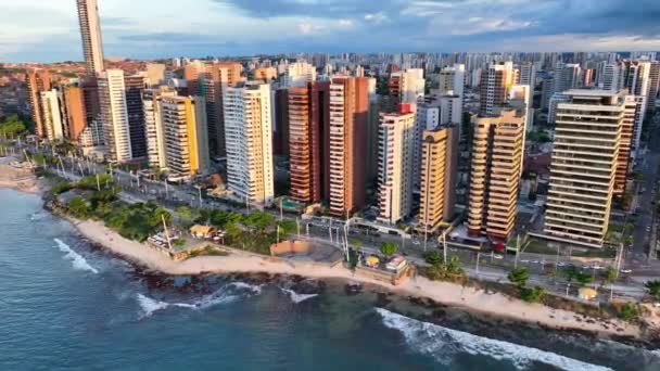 Sonnenuntergang Fortaleza Auf Ceara Brasilien Innenstadt Stadtbild Strandlandschaft Metropolenlandschaft Sonnenuntergang — Stockvideo