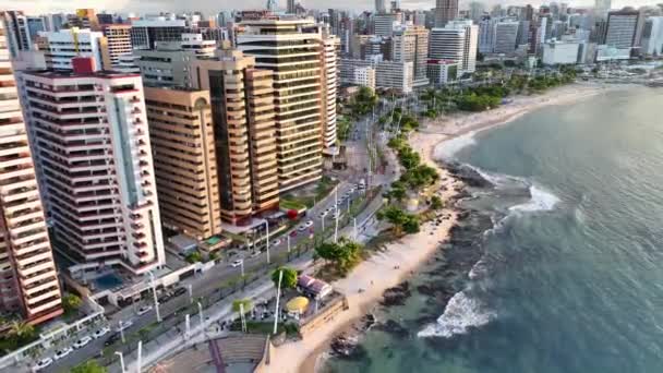 Zonsondergang Stad Bij Fortaleza Ceara Brazilië Binnenstad Stadsgezicht Strand Landschap — Stockvideo