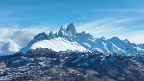 Гора Фитц Рой Эль Чалтене Патагонии Аргентина Пейзаж Природы История — стоковое видео