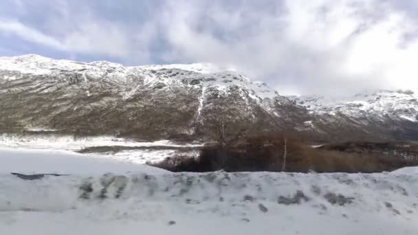 Patagônia Estrada Ushuaia Fim Mundo Argentina Montanhas Nevadas Cenário Glacial — Vídeo de Stock