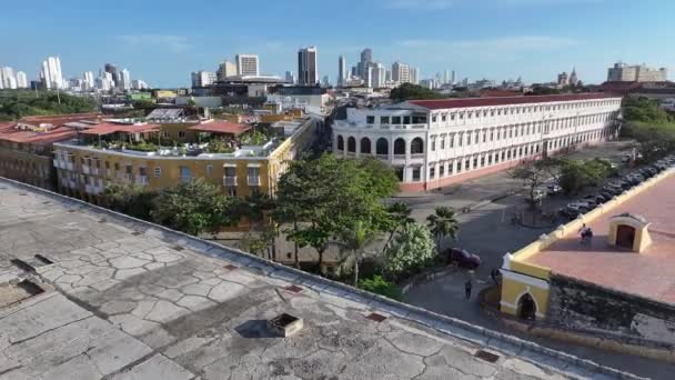 Ummauerte Stadt Bei Cartagena Indias Kolumbianischen Bolivar Mauern Der Landschaft — Stockvideo