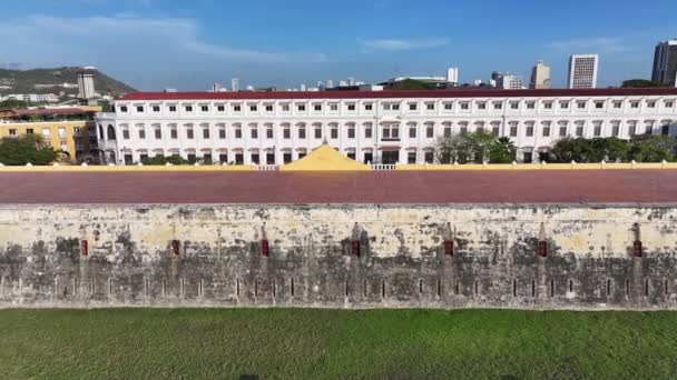 Zamurowane Miasto Cartagena Bolivar Kolumbia Średniowieczny Budynek Ściany Kartageńskiej Scenerii — Wideo stockowe