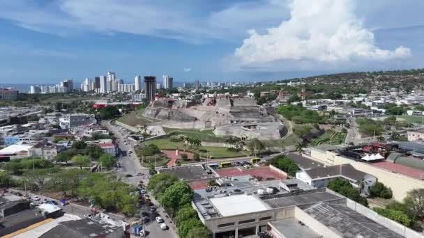 Középkori Kastély Cartagenában Bolivar Kolumbiában Középkori Épület Cartagena Falai Díszlet — Stock videók