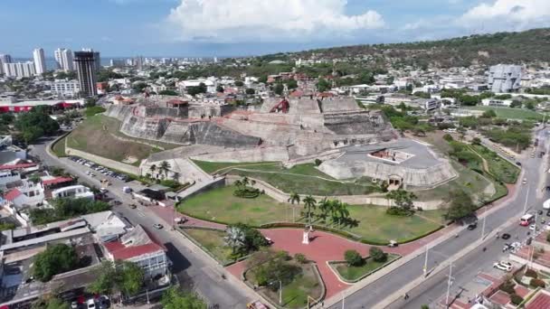 Fort San Felipe Kartagenie Bolivar Kolumbia Średniowieczny Budynek Ściany Kartageńskiej — Wideo stockowe