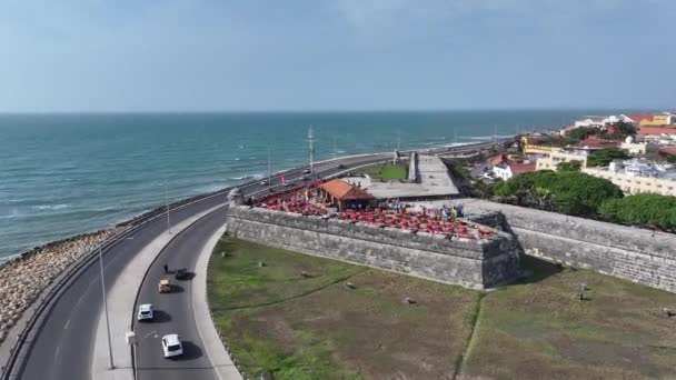 Medeltida Stad Cartagena Bolivar Colombia Höga Byggnader Landskap Stadsdelen Cartagena — Stockvideo