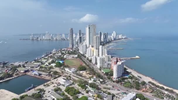 Cartagena India Skyline Cartagena Bolivar Kolumbiában High Rise Buildings Tájkép — Stock videók