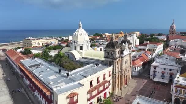Středověká Budova Cartagena India Bolívaru Kolumbie Karibské Město Pozadí Centra — Stock video