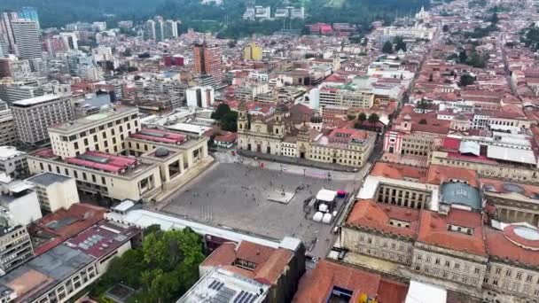 Plac Bolivar Bogocie Stolicy Kolumbii Krajobraz Wysokich Budynków Kontekst Miasta — Wideo stockowe