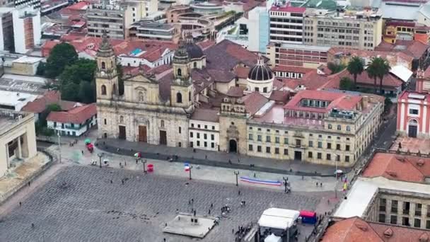 Bolivar Tér Bogotában Kolumbia Fővárosában High Rise Buildings Tájkép Városkép — Stock videók