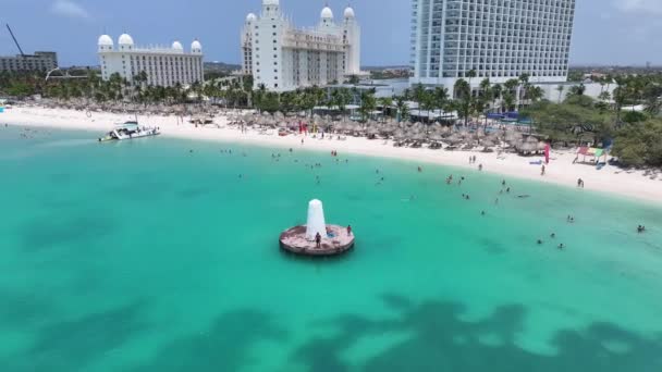 Palm Beach Deniz Feneri Oranjestad Aruba Karayip Sahili Mavi Deniz — Stok video