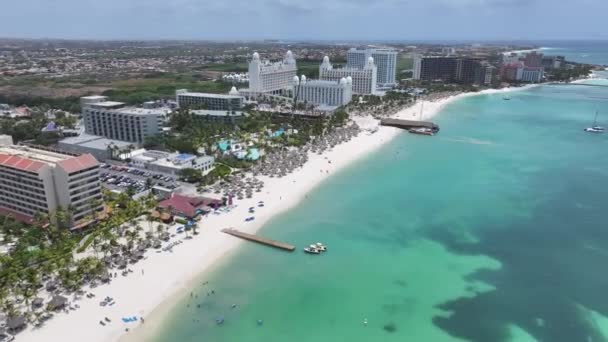 Oranjestad Aruba Daki Noord Palm Beach Plaj Manzarası Karayip Cenneti — Stok video