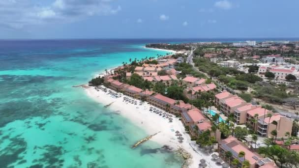 Waterfront Resort Oranjestad Karibien Nederländerna Aruba Karibiska Stranden Blå Havets — Stockvideo