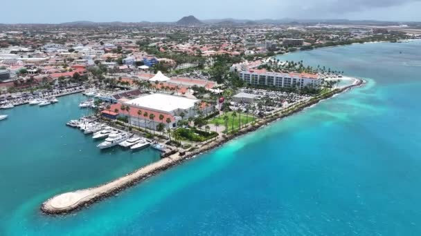 Waterfront Resort Oranjestad Karibien Nederländerna Aruba Karibiska Staden Centrala Skyline — Stockvideo