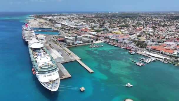Caribbean Cruise Ship Oranjestad Caribisch Nederland Aruba Caraïbisch Cruiseschip Het — Stockvideo