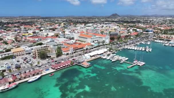 Hollanda Karayipler Deki Oranjestad Marina Limanı Aruba Karayip Şehri Skyline — Stok video
