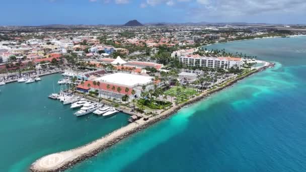 Luxury Resort Oranjestad Karibien Nederländerna Aruba Karibiska Staden Centrala Skyline — Stockvideo