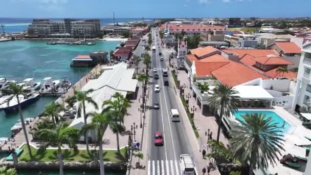 Hollanda Karayipler Deki Oranjestad Şehir Merkezi Aruba Karayip Şehri Skyline — Stok video
