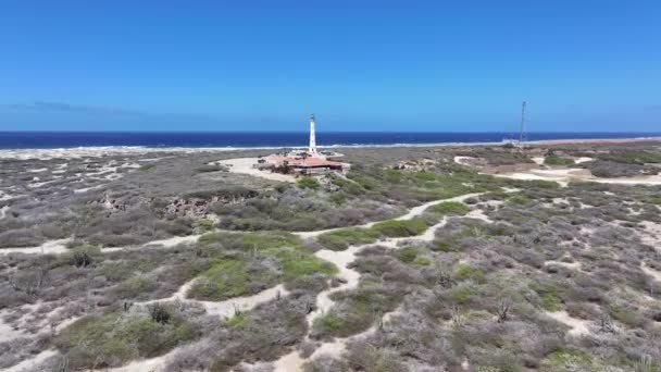 California Lighthouse Oranjestad Karibien Nederländerna Aruba Landskap Vid Stranden Karibiska — Stockvideo