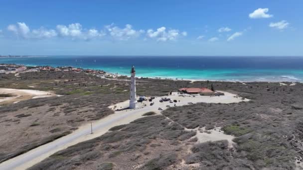California Lighthouse Oranjestad Caribbean Netherlands Aruba Beach Landscape Caribbean Paradise — Video Stock