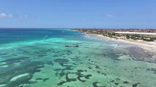 Oranjestad Aruba Noord Daki Gemi Enkazı Karayip Sahili Mavi Deniz — Stok video