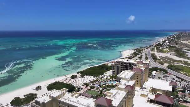 Palm Beach Vid Noord Oranjestad Aruba Landskap Vid Stranden Karibiska — Stockvideo