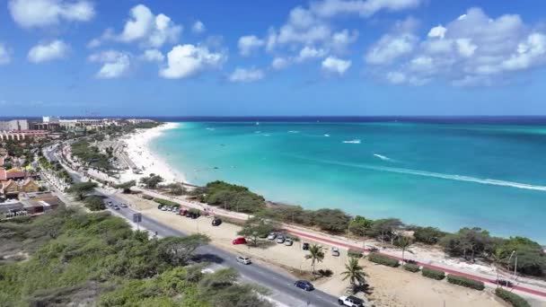 Örnen Beach Oranjestad Karibien Nederländerna Aruba Karibiska Stranden Blå Havets — Stockvideo