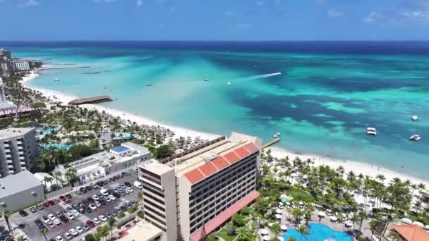Palm Beach Vid Noord Oranjestad Aruba Landskap Vid Stranden Karibiska — Stockvideo