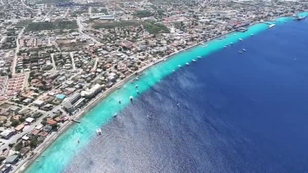 Bonaire Hollanda Antilleri Ndeki Kralendijk Karayip Skyline Ada Sahili Mavi — Stok video