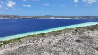 Klein Bonaire Sahili Kralendijk, Bonaire Hollanda Antilleri. Plaj manzarası. Karayip Adası. Bonaire Hollanda Antilleri 'nde Kralendijk. Deniz Burnu Açık Hava. Doğa Turizmi.